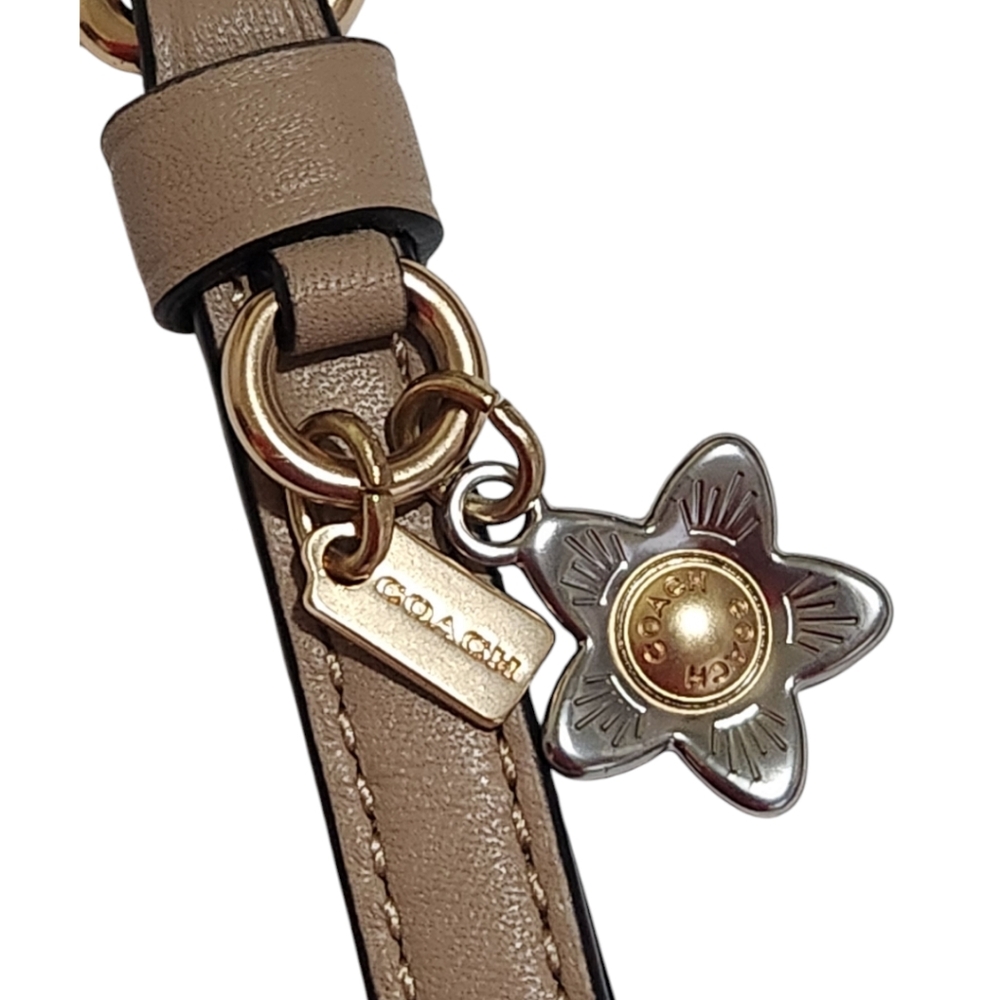 COACH Leather Wristlet Strap with Flower and Hangtag Charm